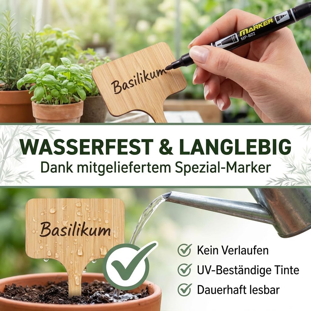 HappySeed 30x Bambus-Pflanzenstecker mit Marker - Umweltfreundliche Schilder für Anzuchttöpfe, Keimlinge und Stecklinge – Bild 3
