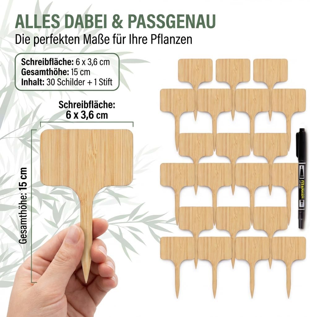 HappySeed 30x Bambus-Pflanzenstecker mit Marker - Umweltfreundliche Schilder für Anzuchttöpfe, Keimlinge und Stecklinge – Bild 5