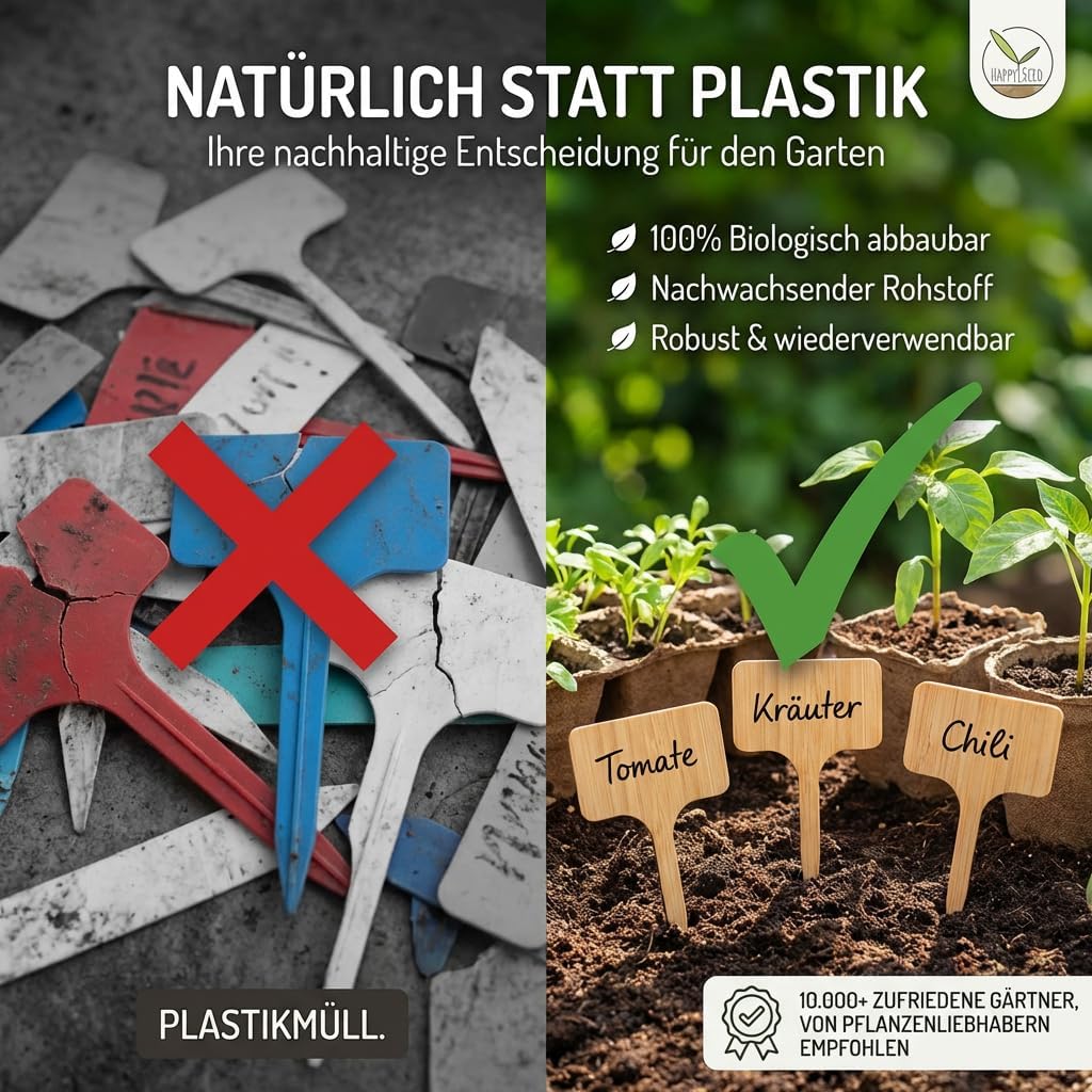 HappySeed 30x Bambus-Pflanzenstecker mit Marker - Umweltfreundliche Schilder für Anzuchttöpfe, Keimlinge und Stecklinge – Bild 6