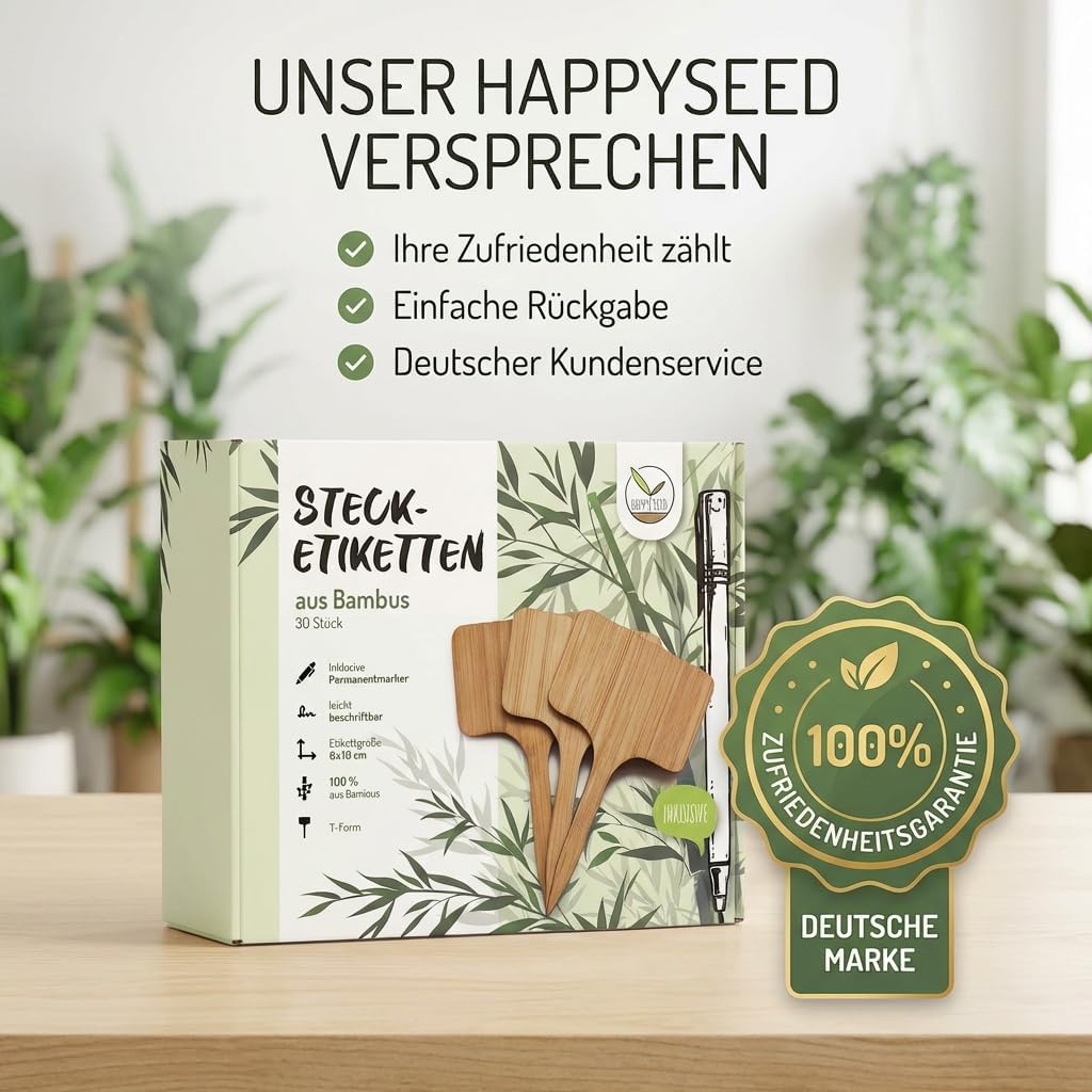 HappySeed 30x Bambus-Pflanzenstecker mit Marker - Umweltfreundliche Schilder für Anzuchttöpfe, Keimlinge und Stecklinge – Bild 8