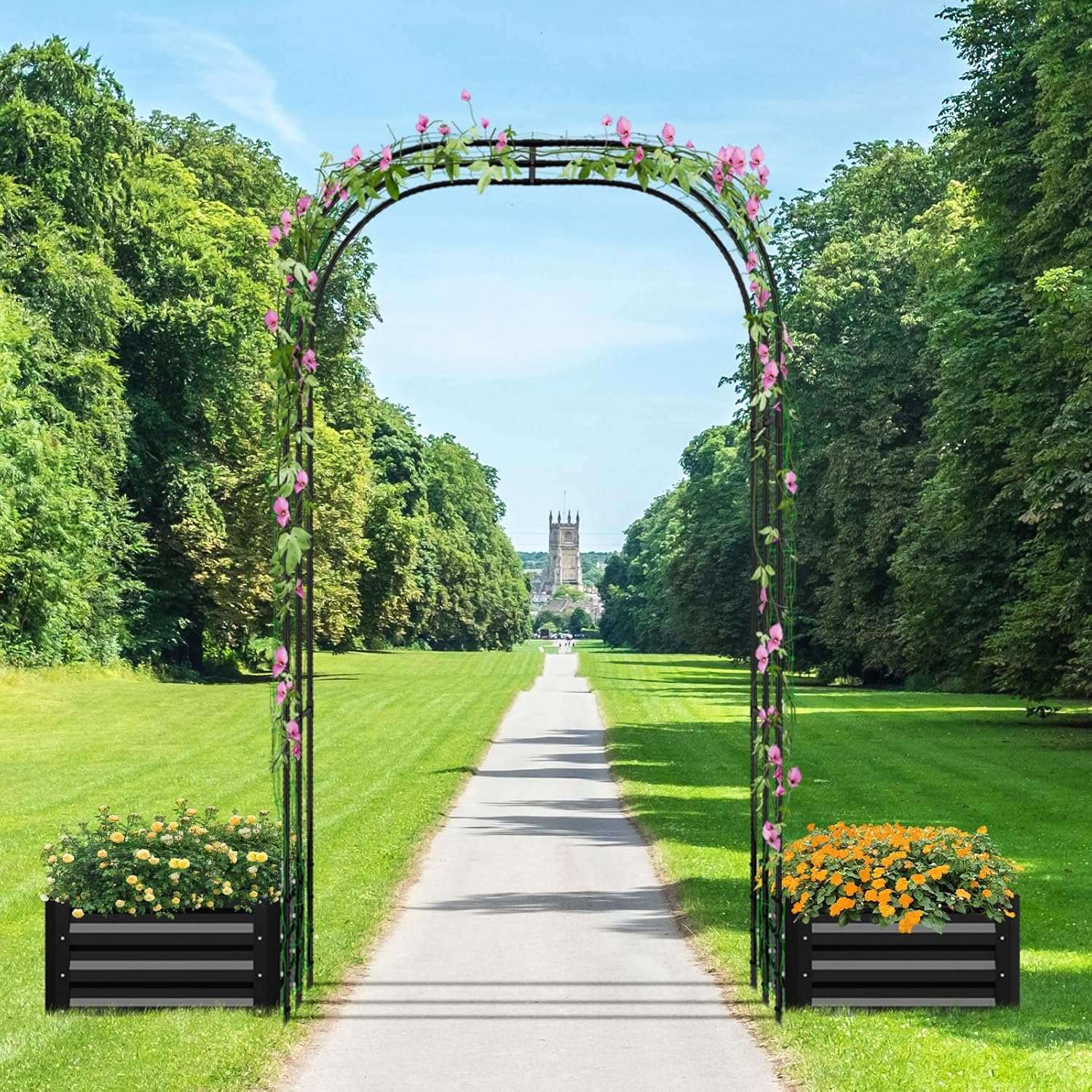 SUNYRISY 2er Set Hochbeet Metall mit Rankgitter, 120 x 60 x 30 cm Metall Pflanzkasten mit Gartenbogen, Blumenkasten Kräuterbeet mit Rosenbogen, Robustem Stahlblech Rostschutz – Bild 7