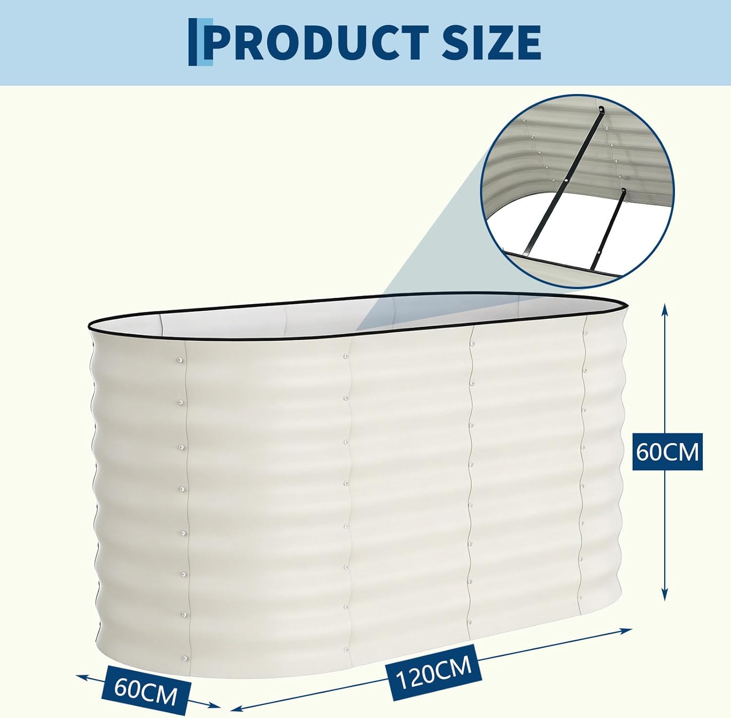 Acekool 2PCS Hochbeet Metall 120x60x60CM—oval, Hochbeete für Garten und Gemüsegarten, mit Schnittschutzleiste, Gemüse & Pflanzen, Ideal für Gemüse, Kräuter & Blumen, Beige – Bild 2