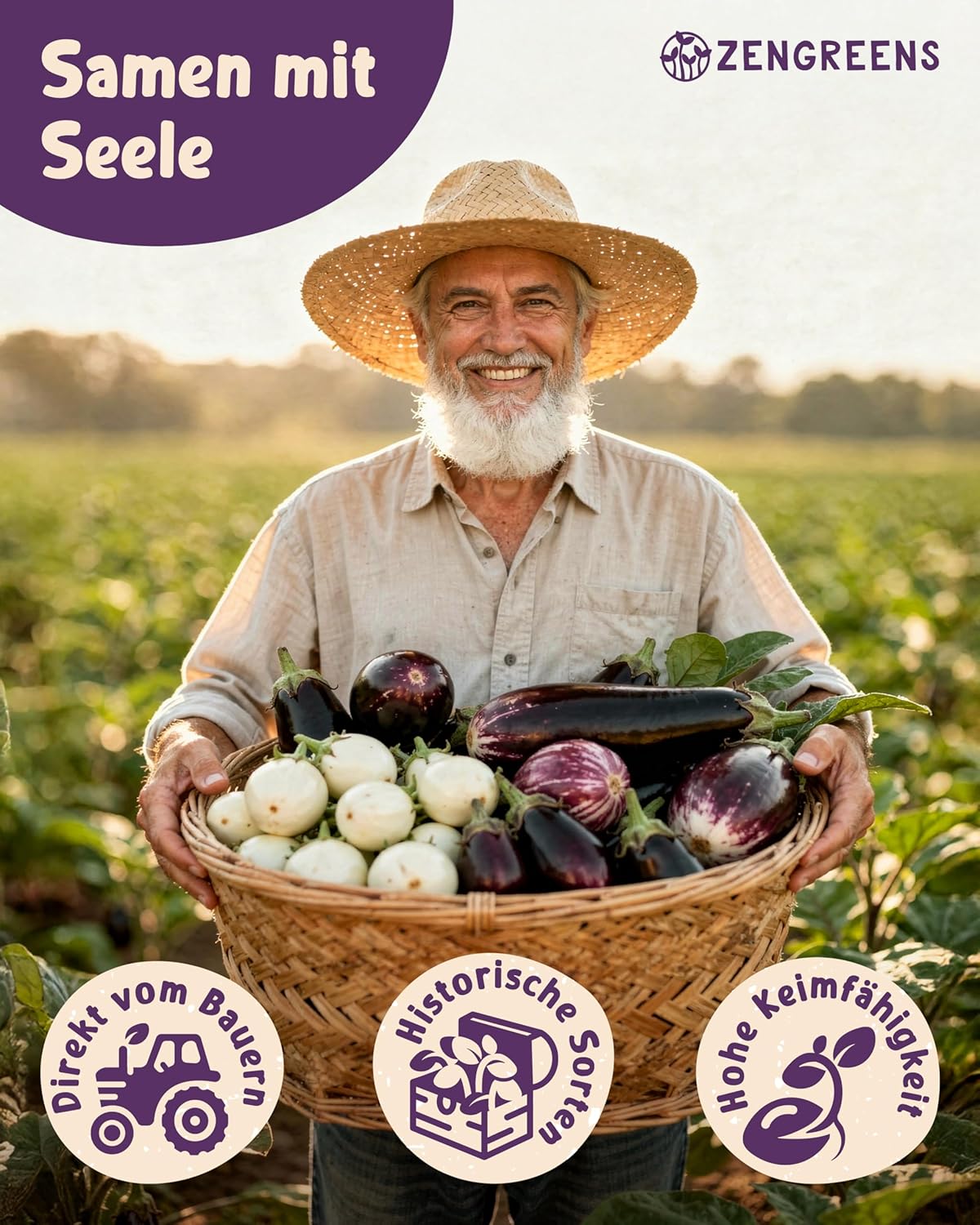 ZenGreens® - Bio Auberginensamen im 6er Set - 6 Aubergine Samen für den einfachen Anbau im Garten, Balkon oder Hochbeet - Pflanzensamen - Saatgut – Bild 2