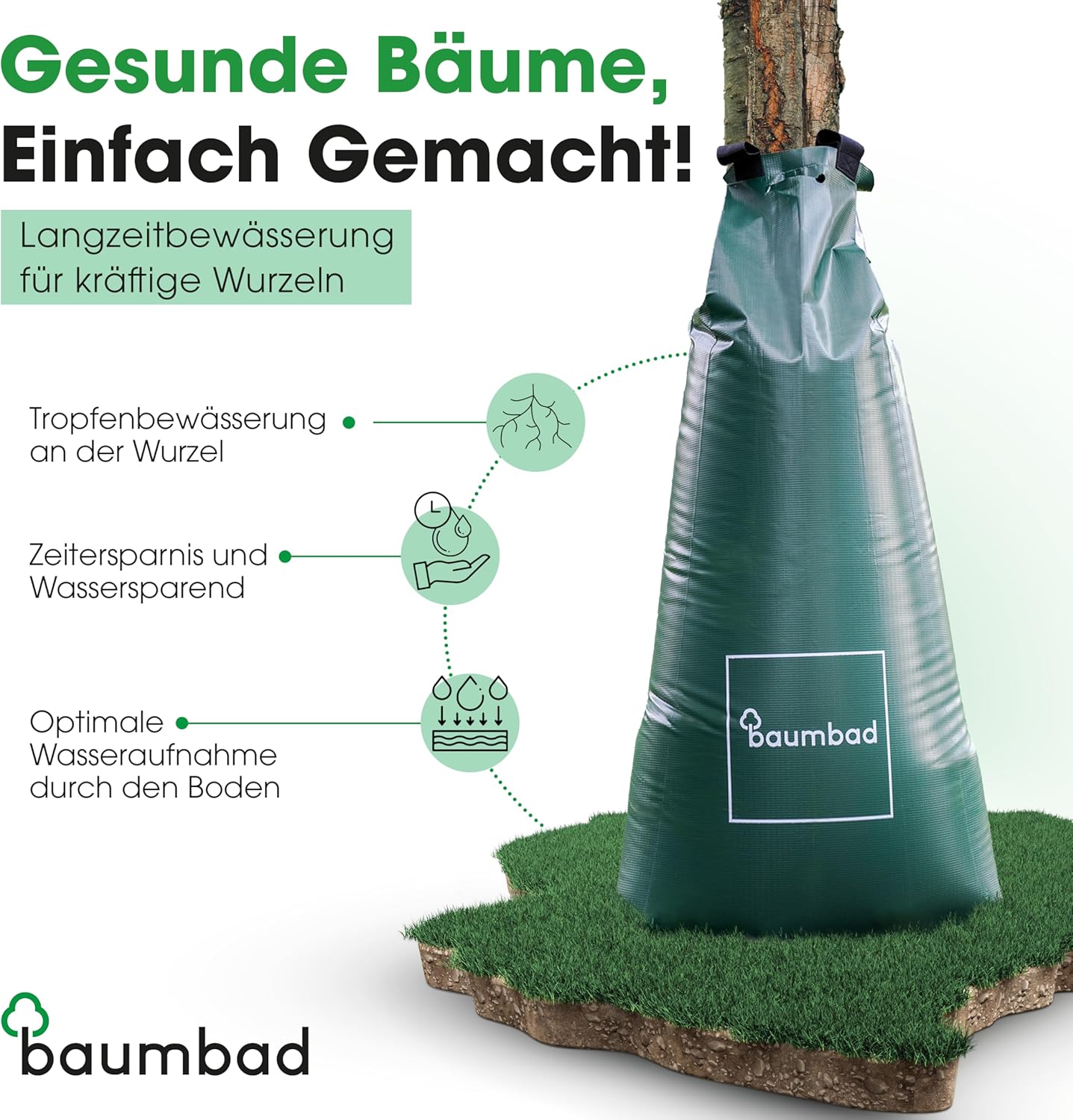 baumbad 1 Premium Bewässerungsbeutel 100 Liter, PVC UV Beständig, Baumsack zur Bewässerung in Grün – Bild 2