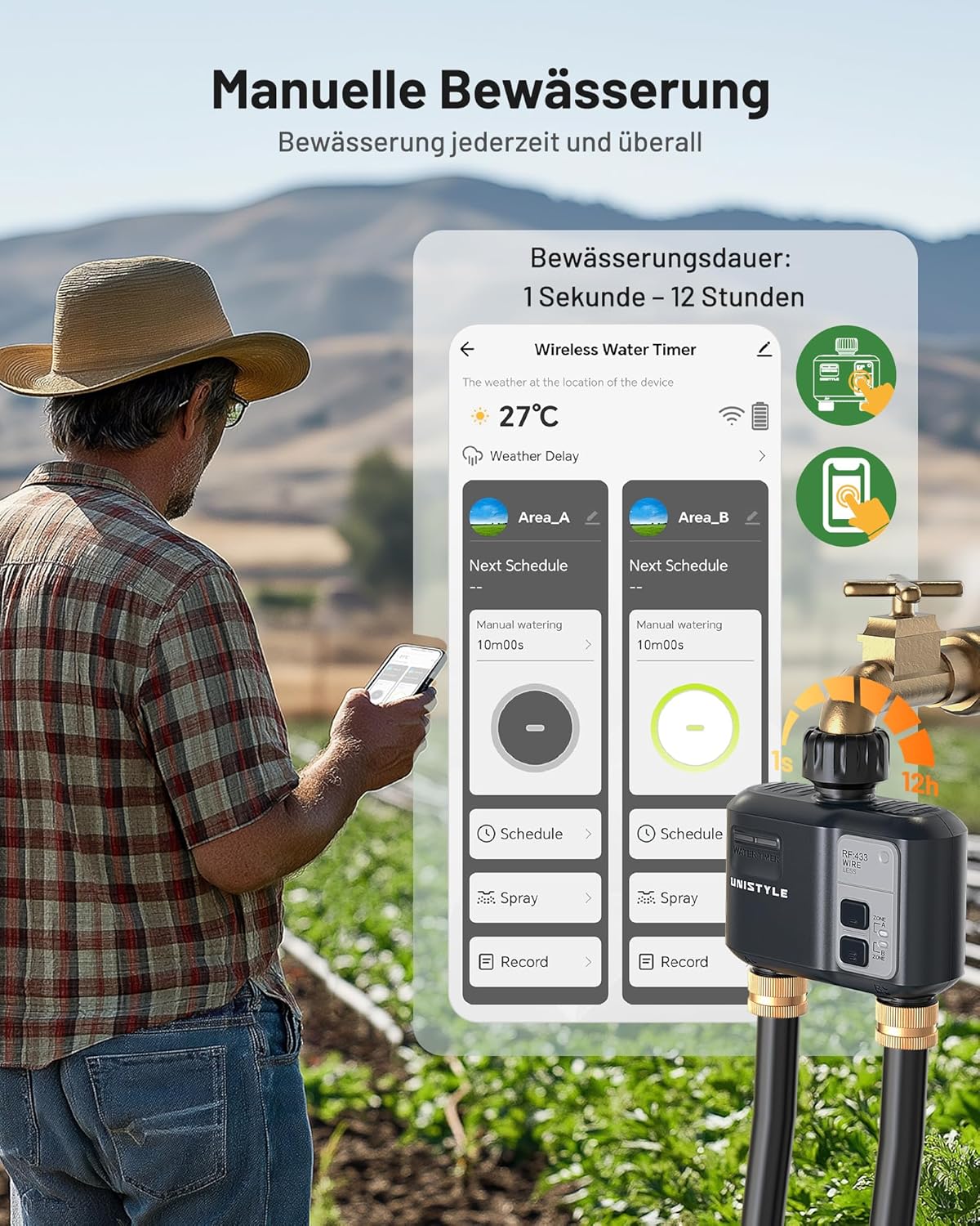 Irrigation Computer WLAN 2 Outputs: Easy Garden Watering with App & Language, 5 Individual Irrigation Plans, Smart Water Control for Lawn Sprinkler & Automatic Garden Irrigation System – Bild 8