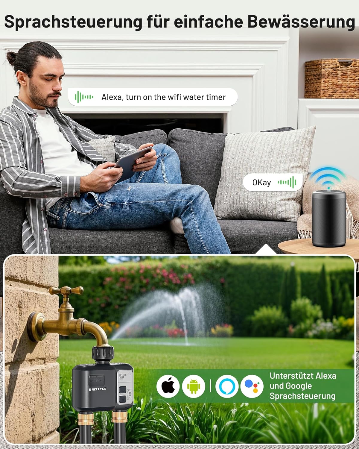 Irrigation Computer WLAN 2 Outputs: Easy Garden Watering with App & Language, 5 Individual Irrigation Plans, Smart Water Control for Lawn Sprinkler & Automatic Garden Irrigation System – Bild 9