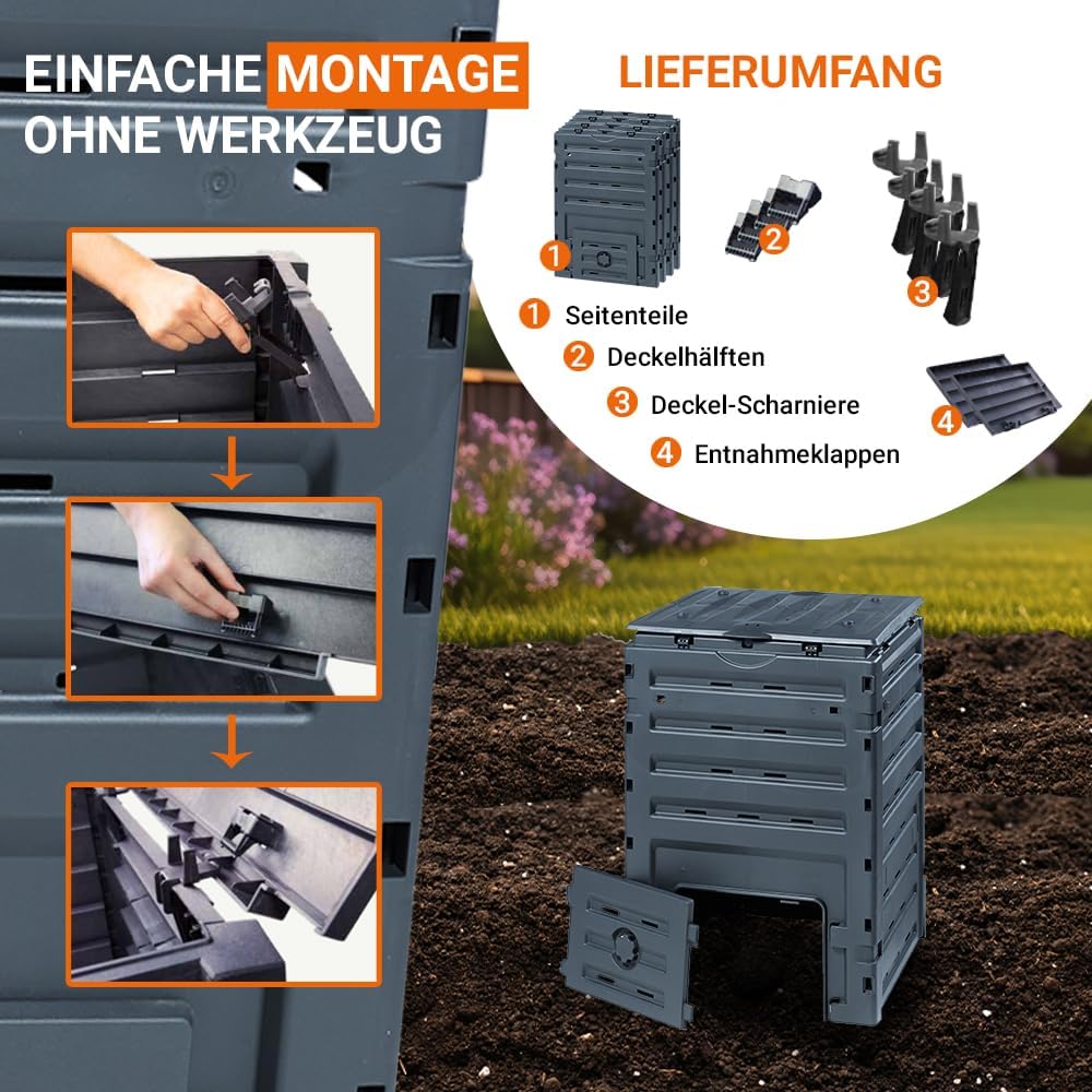 GARANTIA ECO-Master Plastic Compost Bin 300 Litre Black | For garden waste and composting, quick composter garden with large opening, practical removal thanks to recessed grip – Bild 4