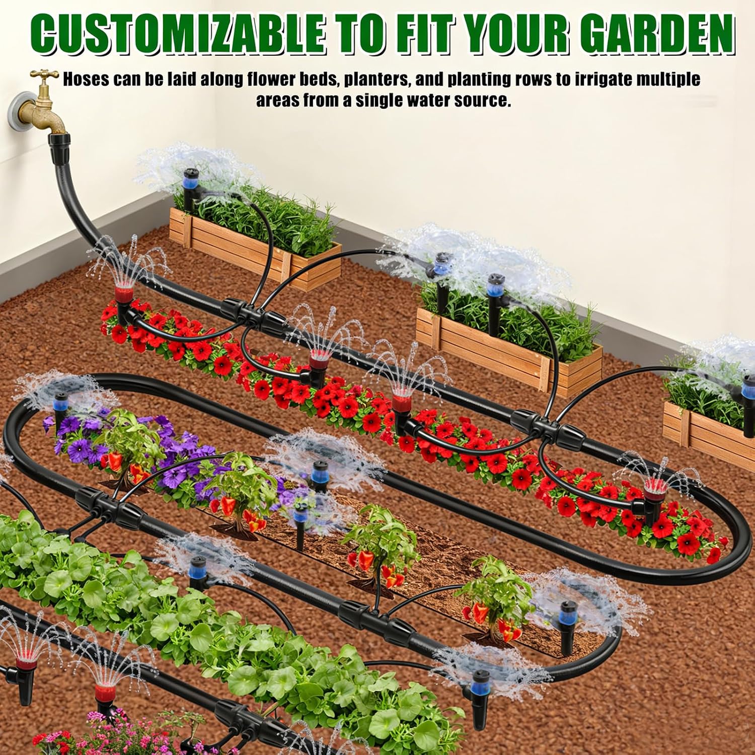 Watering System Garden Drip Irrigation Kits 25 m + 15 m Irrigation Garden Irrigation System Greenhouse Misting Cooling System for Raised Bed Landscape Patio Plants – Bild 3