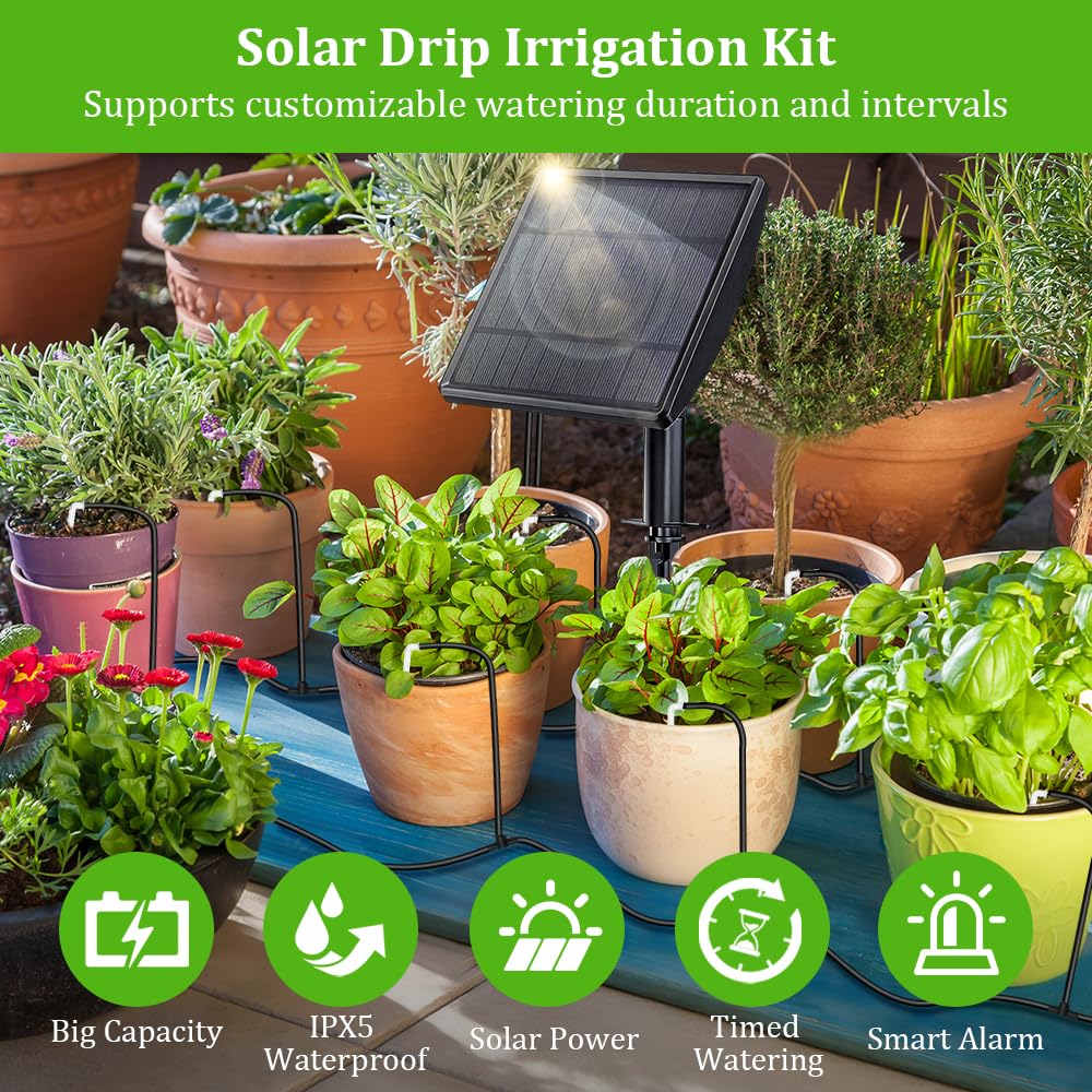 Solar Irrigation System, Automatic Watering for Plants on Holiday, Automatic Solar Drip Irrigation with 15 m Drip Hose for Garden, Balcony Plants, Potted Plants, Outdoor Pot Plants – Bild 6