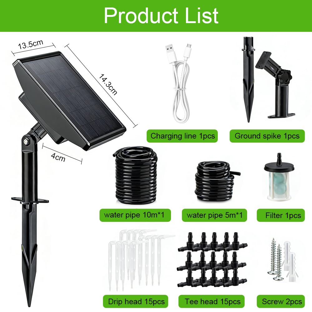 Solar Irrigation System, Automatic Watering for Plants on Holiday, Automatic Solar Drip Irrigation with 15 m Drip Hose for Garden, Balcony Plants, Potted Plants, Outdoor Pot Plants – Bild 8