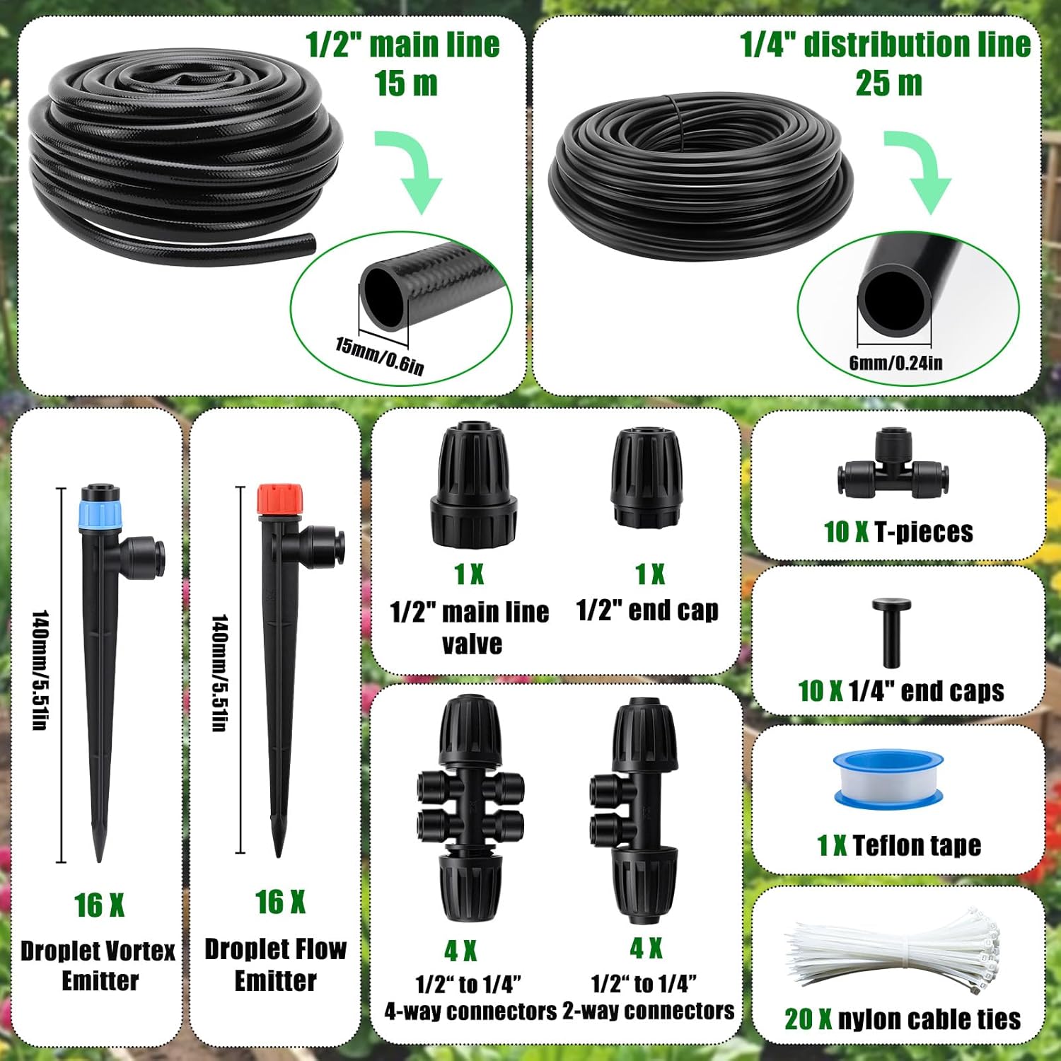 Watering System Garden Drip Irrigation Kits 25 m + 15 m Irrigation Garden Irrigation System Greenhouse Misting Cooling System for Raised Bed Landscape Patio Plants – Bild 2