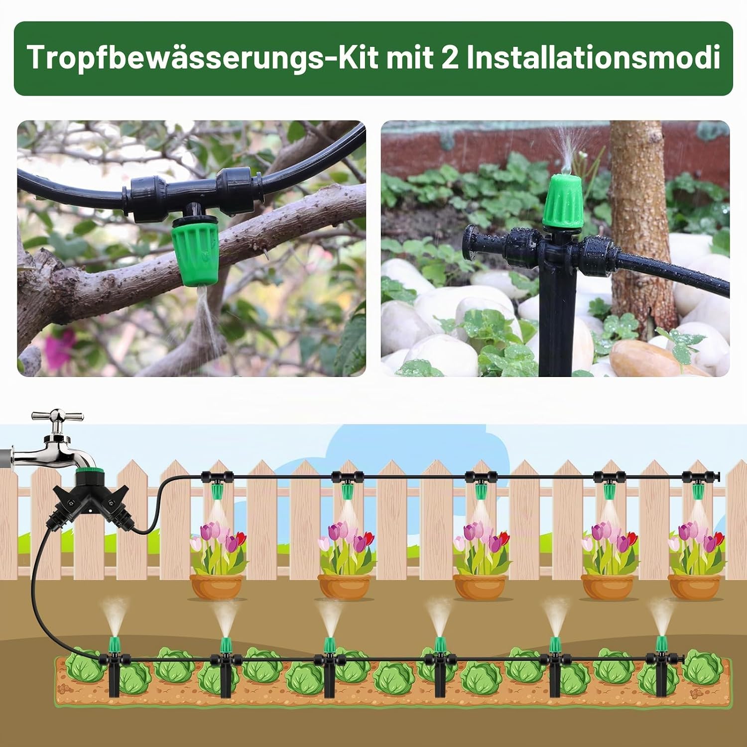 Kalolary 23m Drip Irrigation System, Drip Irrigation Irrigation Kit – Bild 3